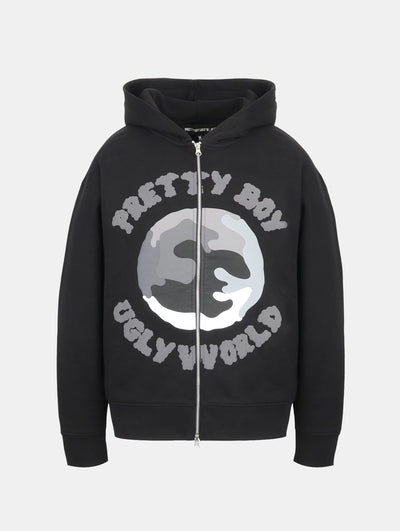 WORLD FULL ZIP HOODIE BLACK