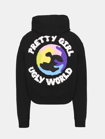WORLD CROPPED HOODIE Black