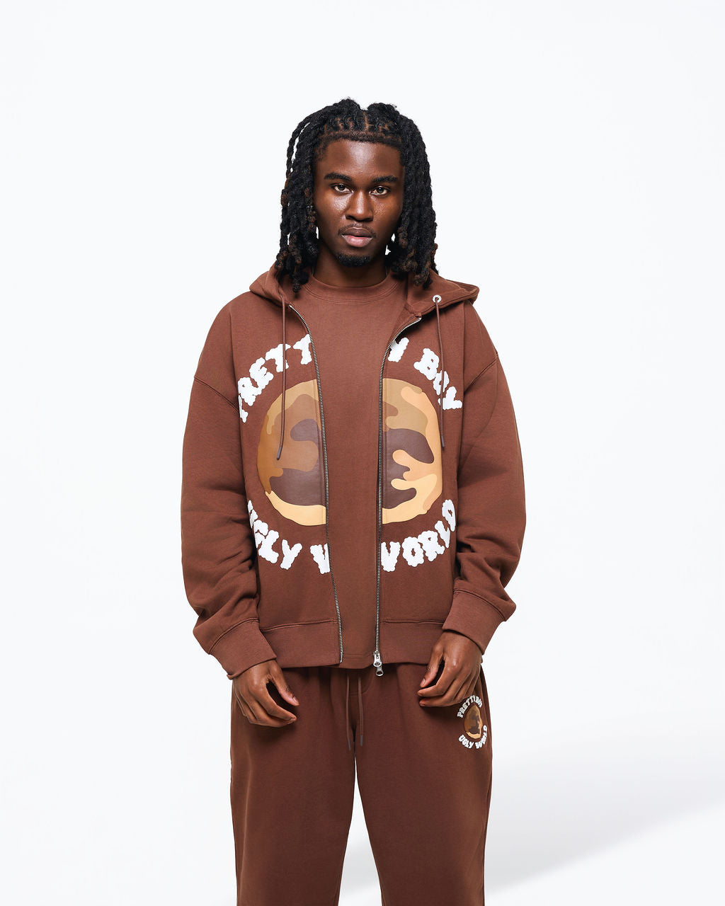 WORLD BROWN ZIP-UP HOODIE