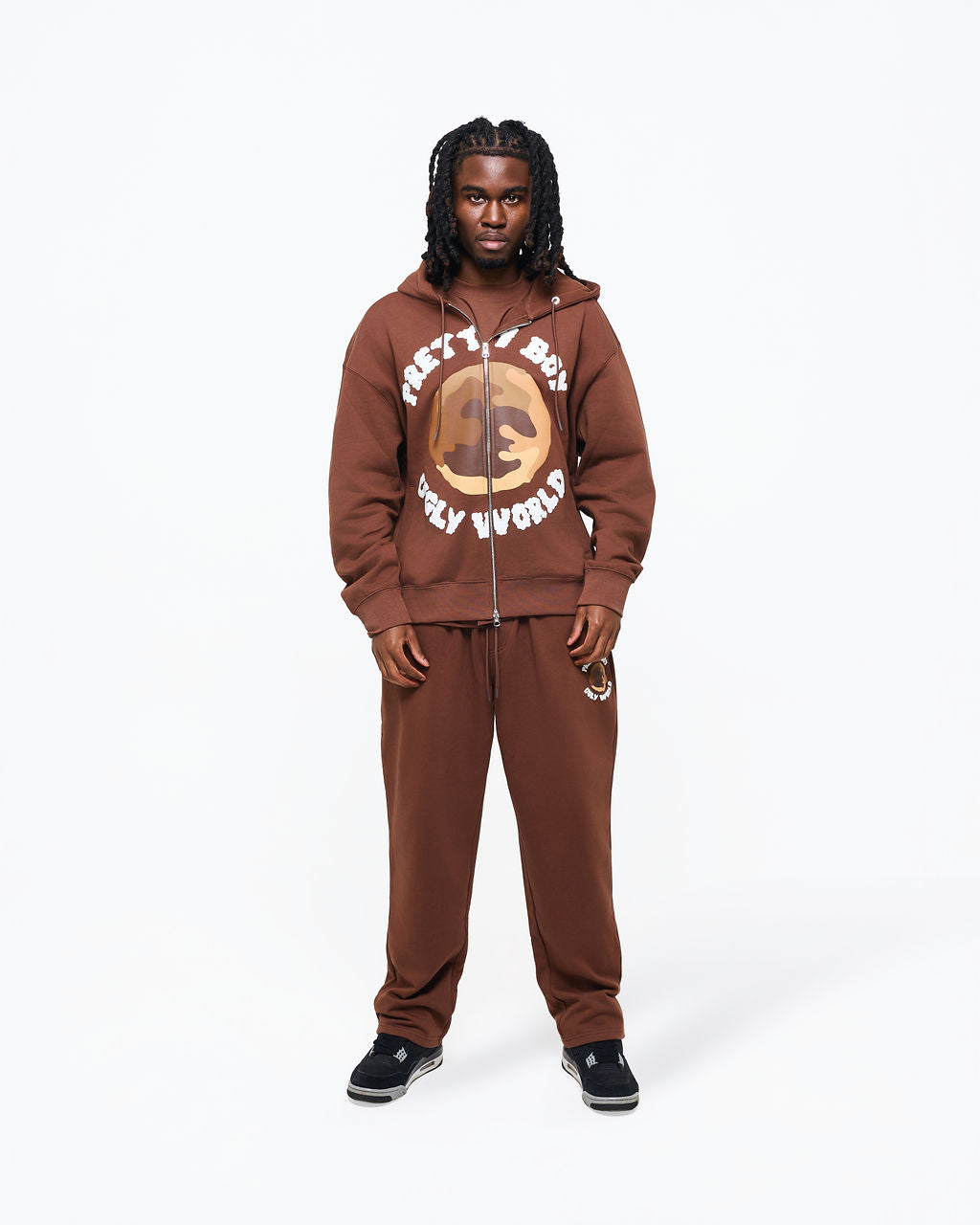 WORLD BROWN ZIP-UP HOODIE