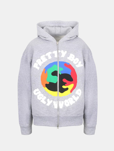 WORLD FULL ZIP HOODIE GREY