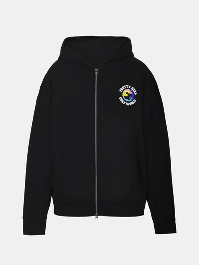 PRETTY GIRL WORLD ZIP HOOD Black