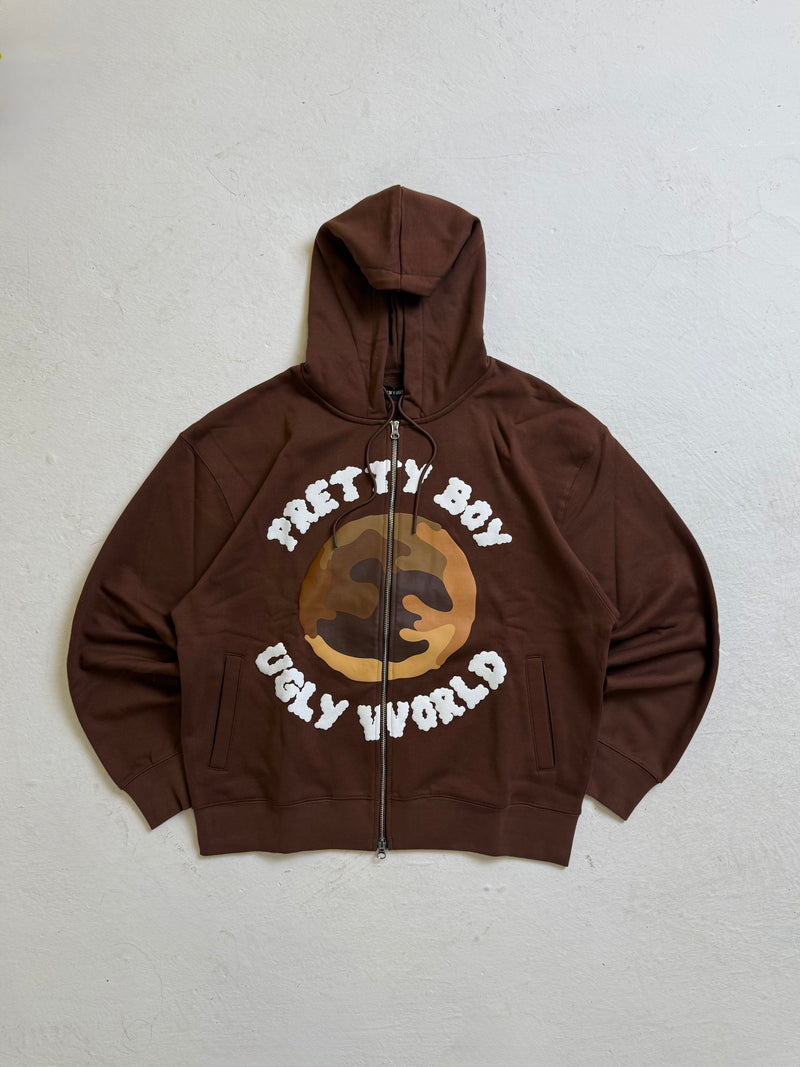 WORLD BROWN ZIP-UP HOODIE