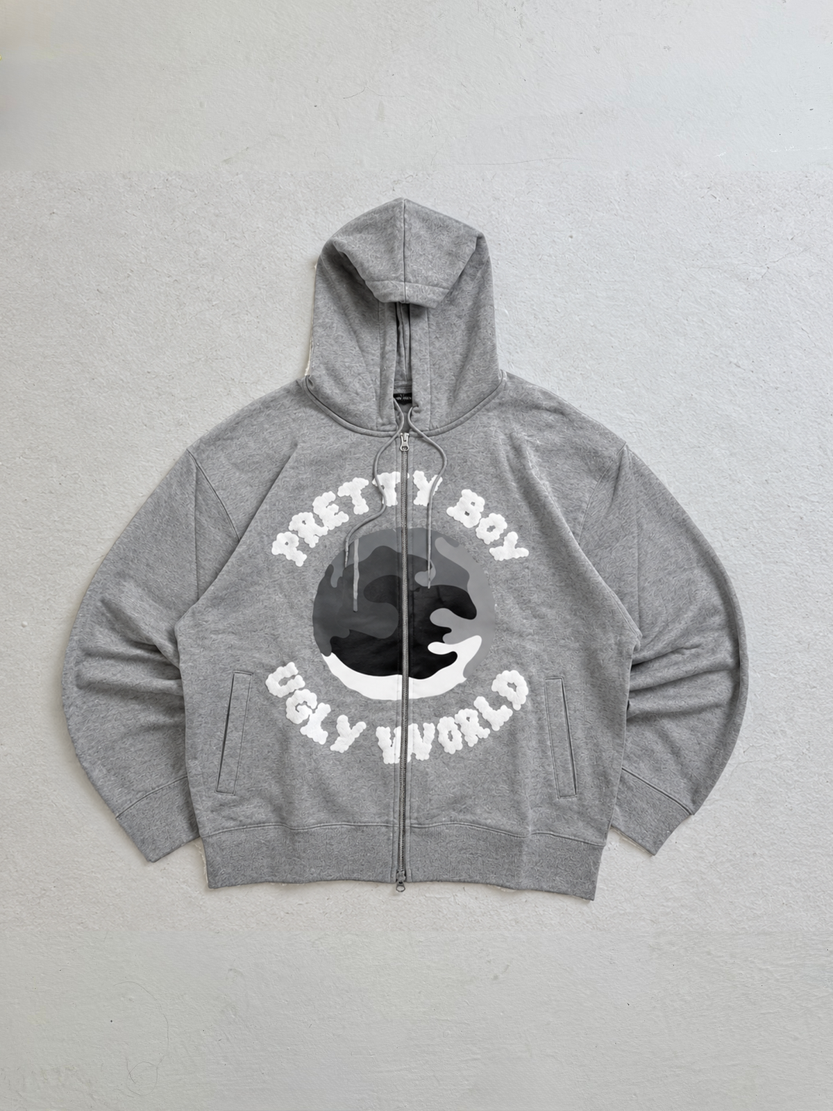 WORLD GREY ZIP-UP HOODIE